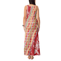 Red Palaka Hawaii Leis Tank Maxi Dress Hawaiian-plaid Elegant Tropical Vibes - Polynesian Pride