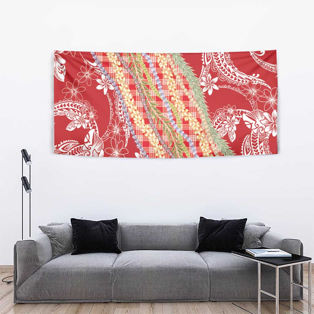 Red Palaka Hawaii Leis Tapestry Hawaiian-plaid Elegant Tropical Vibes - Polynesian Pride