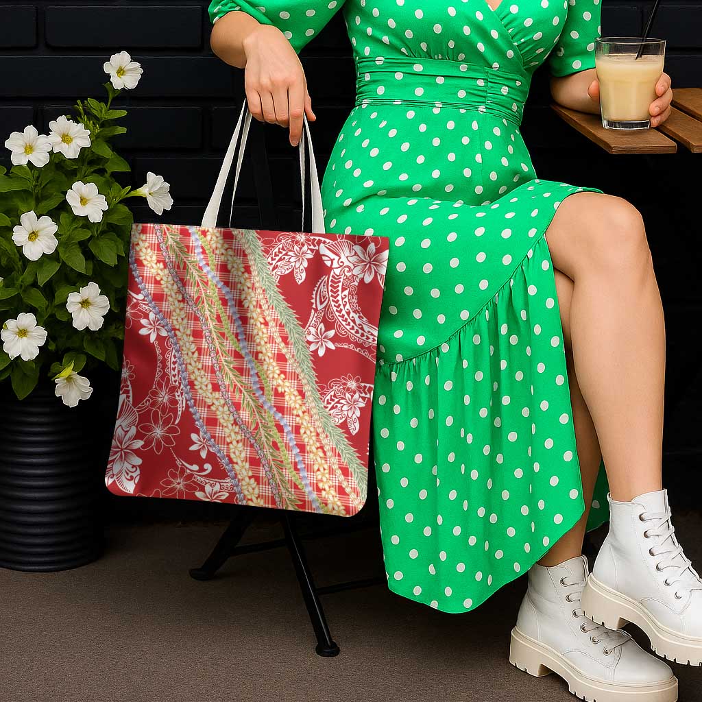 Red Palaka Hawaii Leis Tote Bag Hawaiian-plaid Elegant Tropical Vibes - Polynesian Pride