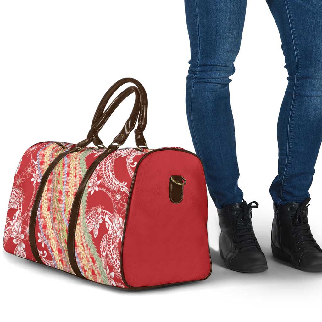 Red Palaka Hawaii Leis Travel Bag Hawaiian-plaid Elegant Tropical Vibes - Polynesian Pride
