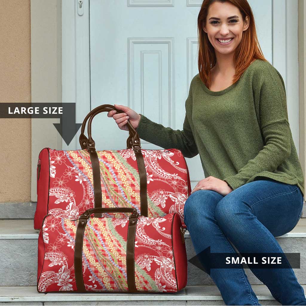 Red Palaka Hawaii Leis Travel Bag Hawaiian-plaid Elegant Tropical Vibes - Polynesian Pride