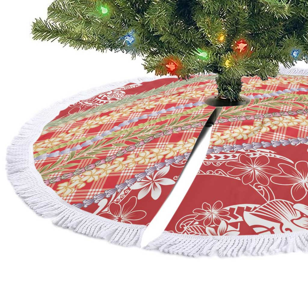 Red Palaka Hawaii Leis Tree Skirt Hawaiian-plaid Elegant Tropical Vibes - Polynesian Pride