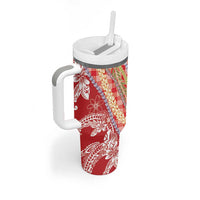Red Palaka Hawaii Leis Tumbler With Handle Hawaiian-plaid Elegant Tropical Vibes - Polynesian Pride