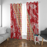 Red Palaka Hawaii Leis Window Curtain Hawaiian-plaid Elegant Tropical Vibes - Polynesian Pride