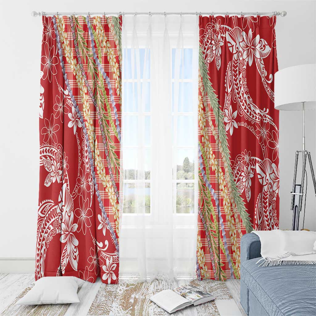 Red Palaka Hawaii Leis Window Curtain Hawaiian-plaid Elegant Tropical Vibes - Polynesian Pride