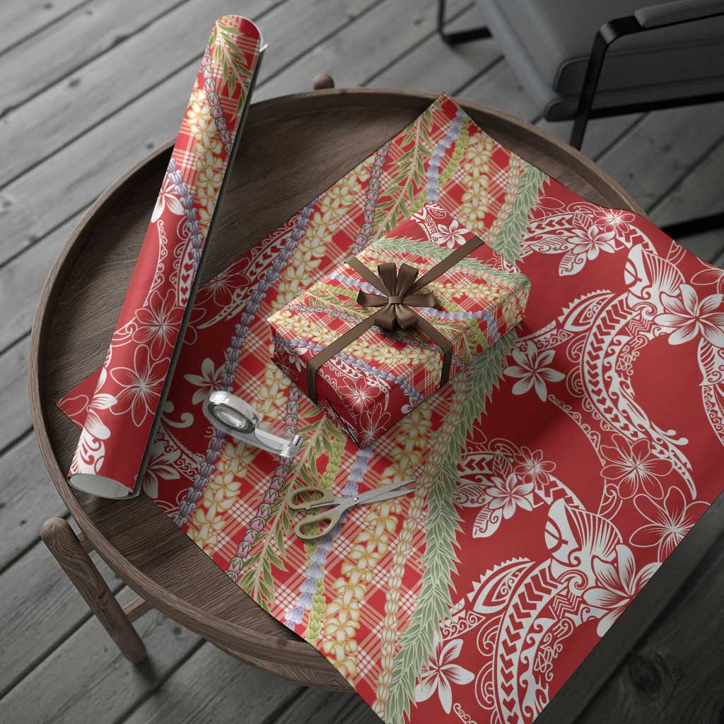 Red Palaka Hawaii Leis Wrapping Paper Hawaiian-plaid Elegant Tropical Vibes - Polynesian Pride