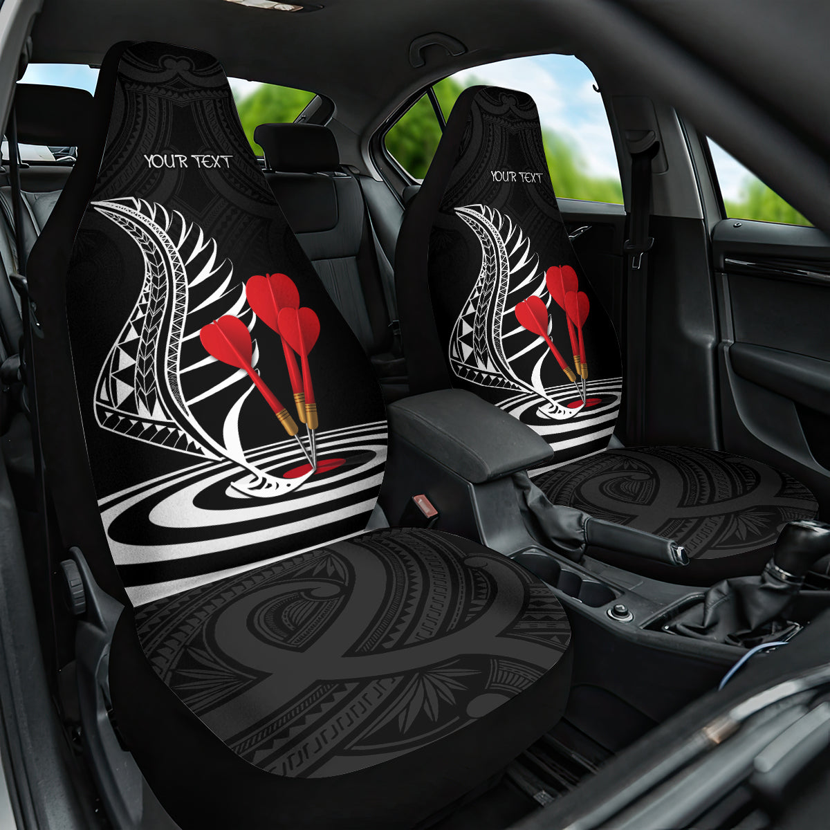 New Zealand Darts Car Seat Cover Aotearoa Maori Fern Bring It On LT14 One Size Black - Polynesian Pride