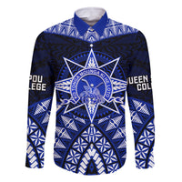 Tonga Tupou College And Queen Salote College Family Matching Off Shoulder Maxi Dress and Hawaiian Shirt Tongan Ngatu Pattern LT14 Dad's Shirt - Long Sleeve Blue - Polynesian Pride