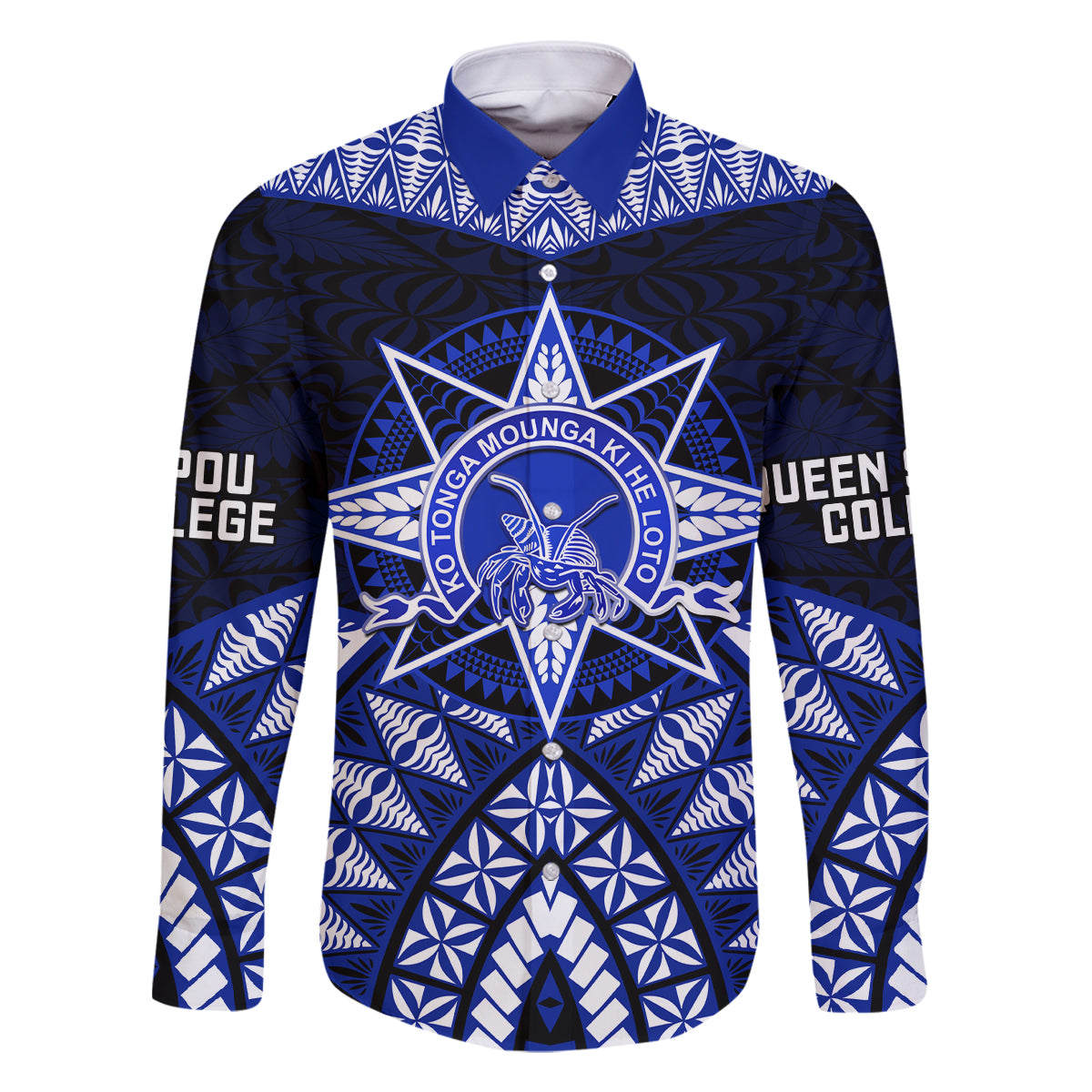 Tonga Tupou College And Queen Salote College Family Matching Summer Maxi Dress and Hawaiian Shirt Tongan Ngatu Pattern LT14 Dad's Shirt - Long Sleeve Blue - Polynesian Pride