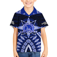 Tonga Tupou College And Queen Salote College Family Matching Summer Maxi Dress and Hawaiian Shirt Tongan Ngatu Pattern LT14 Son's Shirt Blue - Polynesian Pride