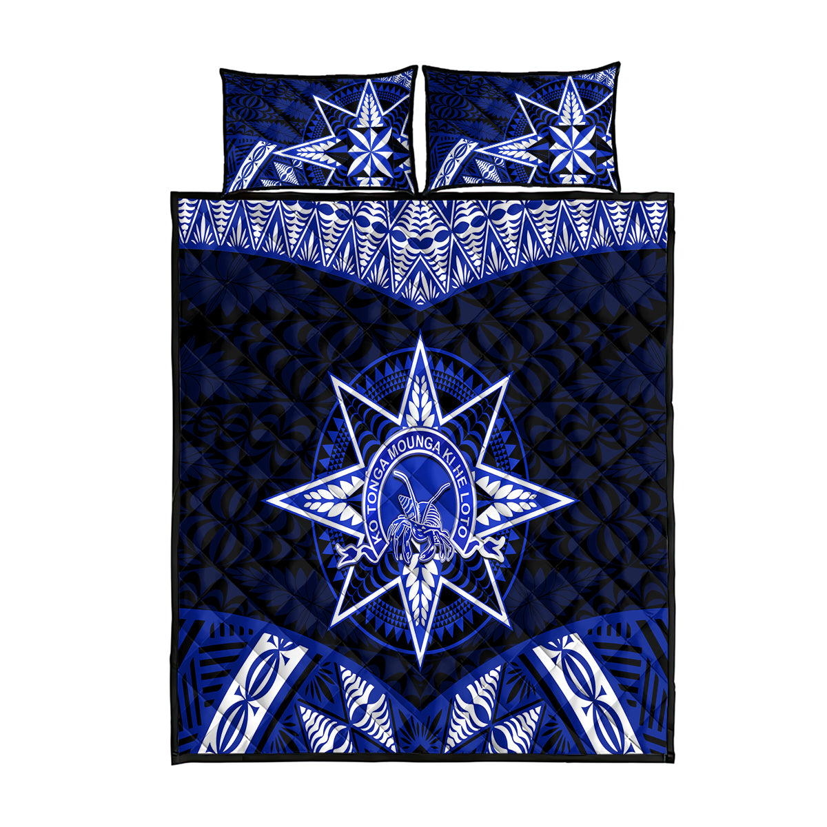 Tonga Tupou College And Queen Salote College Quilt Bed Set Tongan Ngatu Pattern LT14 Blue - Polynesian Pride
