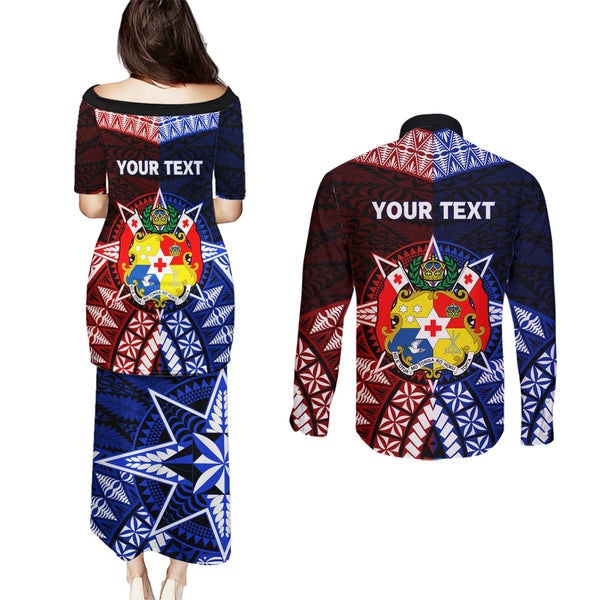 Personalised Kolisi Tonga Atele Couples Matching Off Shoulder Maxi Dress and Long Sleeve Button Shirts Tongan Kupesi - Special LT7 main image 0