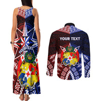 Personalised Tupou College And Kolisi Tonga Atele Couples Matching Tank Maxi Dress and Long Sleeve Button Shirt Tongan Ngatu Pattern LT14 - Polynesian Pride