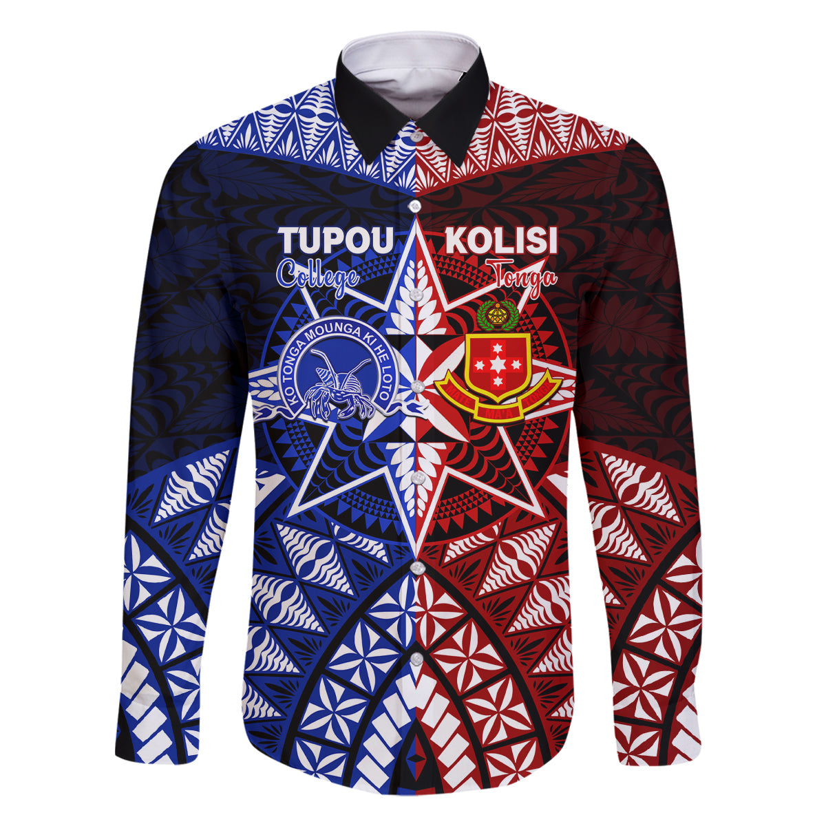 Personalised Tupou College And Kolisi Tonga Atele Family Matching Summer Maxi Dress and Hawaiian Shirt Tongan Ngatu Pattern LT14 Dad's Shirt - Long Sleeve Blue - Polynesian Pride