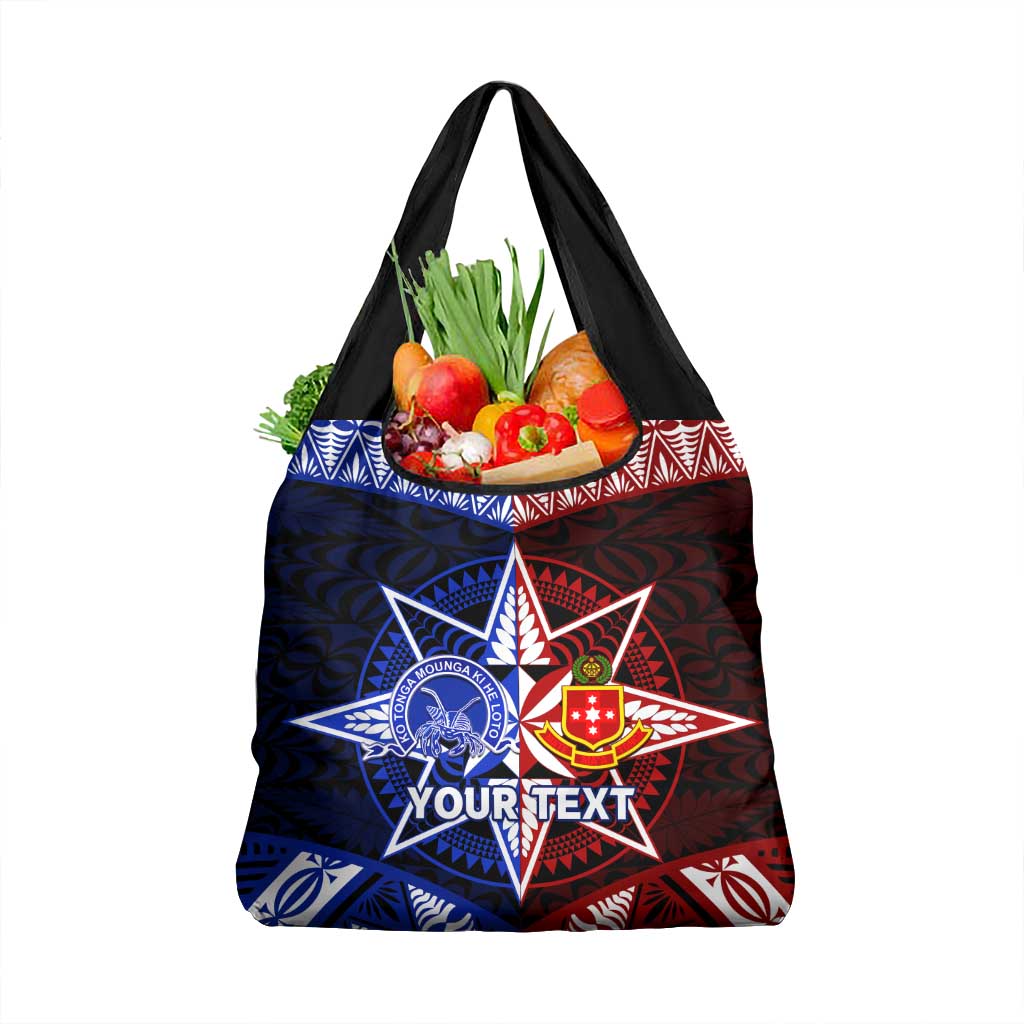 Personalised Tupou College And Kolisi Tonga Atele Grocery Bag Tongan Ngatu Pattern