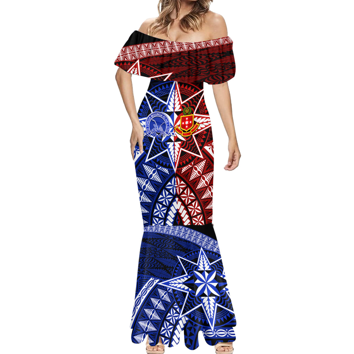 Personalised Tupou College And Kolisi Tonga Atele Mermaid Dress Tongan Ngatu Pattern LT14 - Polynesian Pride