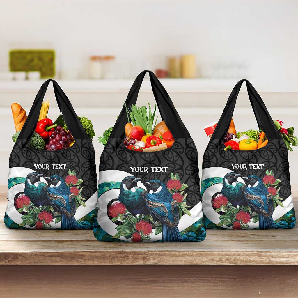 Personalised Valentine's Day New Zealand Grocery Bag Tui Bird Couple Kowhaiwhai Mix Pohutukawa