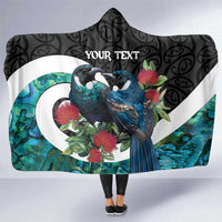 Personalised Valentine's Day New Zealand Hooded Blanket Tui Bird Couple Kowhaiwhai Mix Pohutukawa