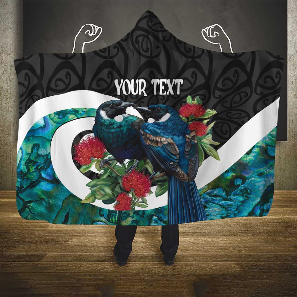 Personalised Valentine's Day New Zealand Hooded Blanket Tui Bird Couple Kowhaiwhai Mix Pohutukawa
