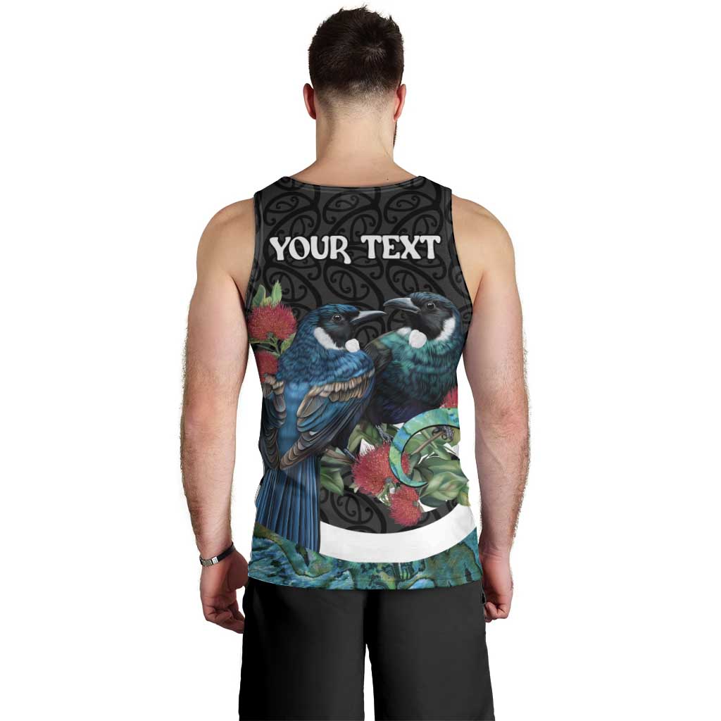 Personalised Valentine's Day New Zealand Men Tank Top Tui Bird Couple Kowhaiwhai Mix Pohutukawa