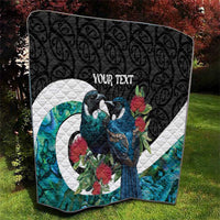 Personalised Valentine's Day New Zealand Quilt Tui Bird Couple Kowhaiwhai Mix Pohutukawa