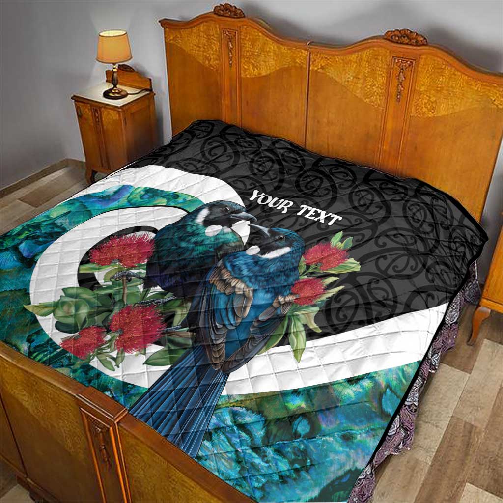 Personalised Valentine's Day New Zealand Quilt Tui Bird Couple Kowhaiwhai Mix Pohutukawa