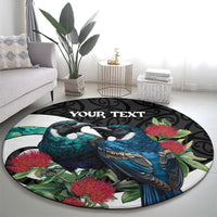 Personalised Valentine's Day New Zealand Round Carpet Tui Bird Couple Kowhaiwhai Mix Pohutukawa