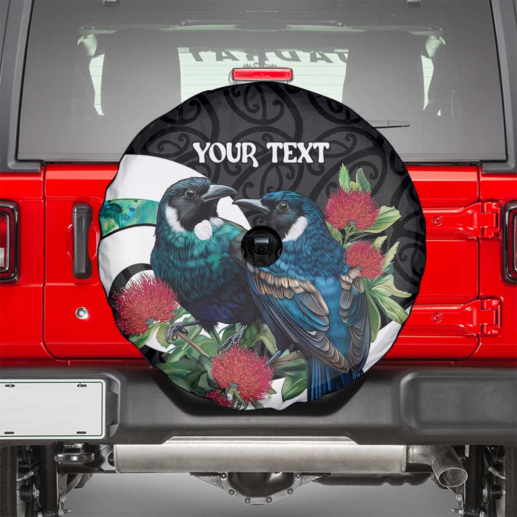 Personalised Valentine's Day New Zealand Spare Tire Cover Tui Bird Couple Kowhaiwhai Mix Pohutukawa