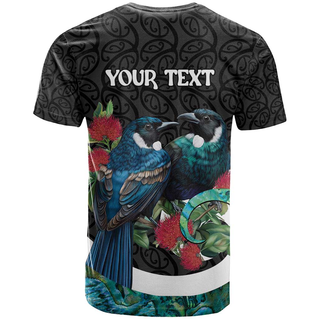 Personalised Valentine's Day New Zealand T Shirt Tui Bird Couple Kowhaiwhai Mix Pohutukawa