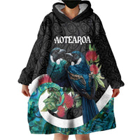 Personalised Valentine's Day New Zealand Wearable Blanket Hoodie Tui Bird Couple Kowhaiwhai Mix Pohutukawa