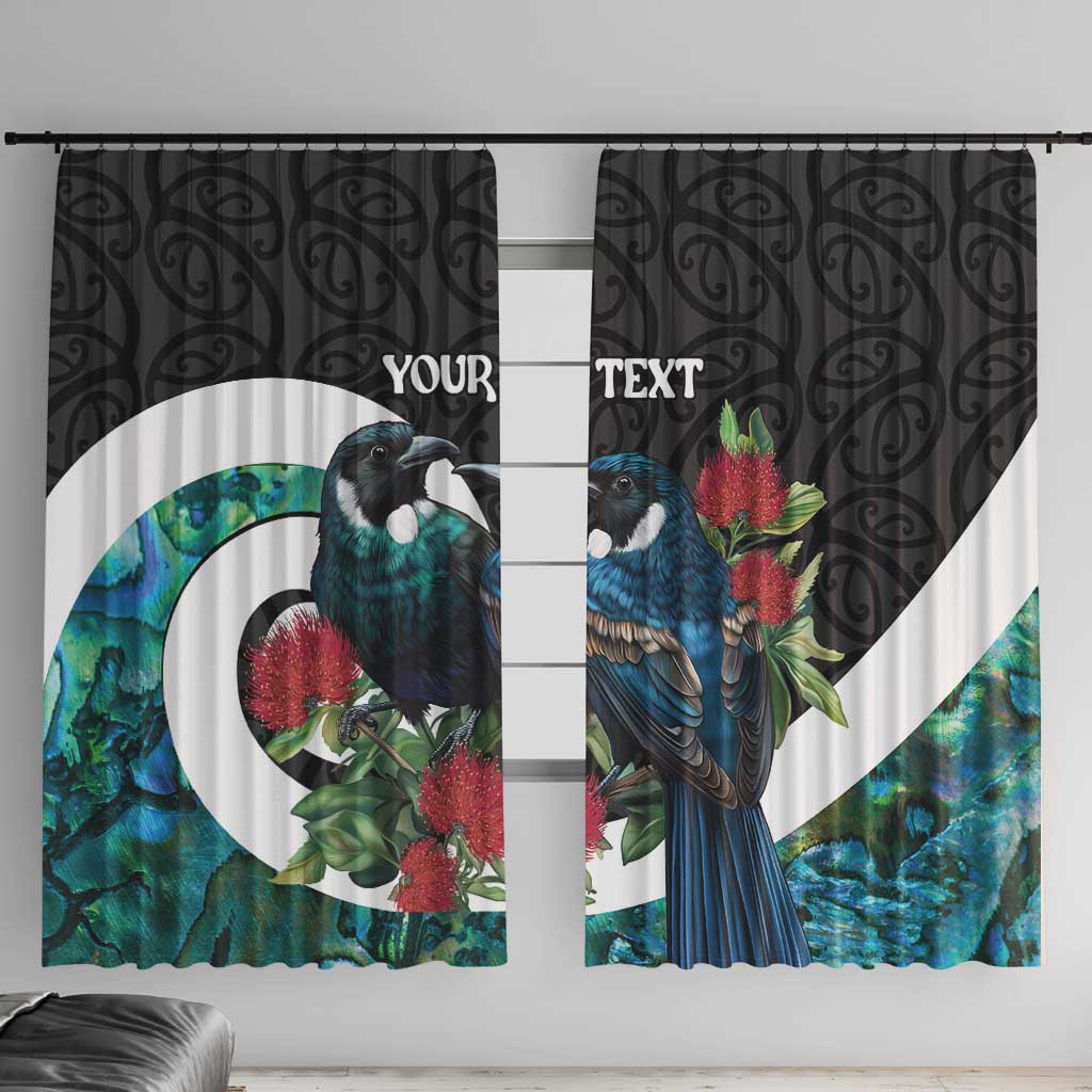 Personalised Valentine's Day New Zealand Window Curtain Tui Bird Couple Kowhaiwhai Mix Pohutukawa LT14 With Hooks Black - Polynesian Pride