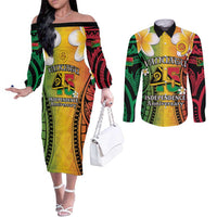 Vanuatu Independence Day Couples Matching Off The Shoulder Long Sleeve Dress and Long Sleeve Button Shirt Long God Yumi Stanap Happy 45th Anniversary LT14