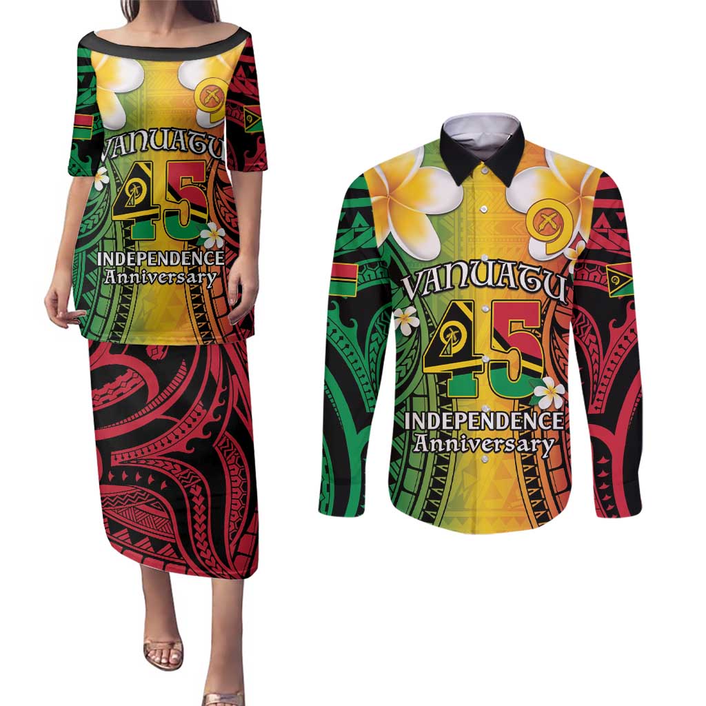 Vanuatu Independence Day Couples Matching Puletasi and Long Sleeve Button Shirt Long God Yumi Stanap Happy 45th Anniversary LT14