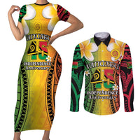 Vanuatu Independence Day Couples Matching Short Sleeve Bodycon Dress and Long Sleeve Button Shirt Long God Yumi Stanap Happy 45th Anniversary LT14
