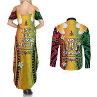 Vanuatu Independence Day Couples Matching Summer Maxi Dress and Long Sleeve Button Shirt Long God Yumi Stanap Happy 45th Anniversary LT14