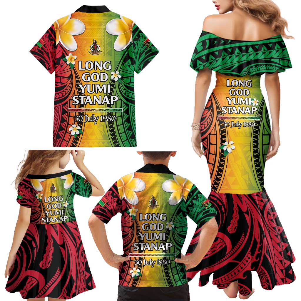 Vanuatu Independence Day Family Matching Mermaid Dress and Hawaiian Shirt Long God Yumi Stanap Happy 45th Anniversary LT14