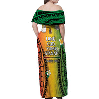 Vanuatu Independence Day Family Matching Off Shoulder Maxi Dress and Hawaiian Shirt Long God Yumi Stanap Happy 45th Anniversary LT14