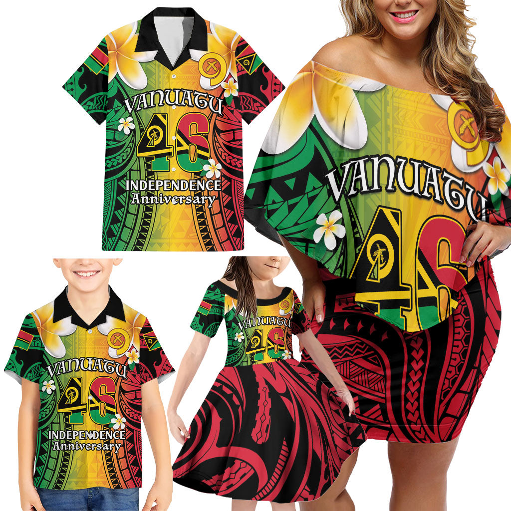 Vanuatu Independence Day Family Matching Off Shoulder Short Dress and Hawaiian Shirt Long God Yumi Stanap Happy 46th Anniversary LT14 - Polynesian Pride