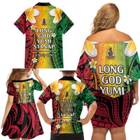 Vanuatu Independence Day Family Matching Off Shoulder Short Dress and Hawaiian Shirt Long God Yumi Stanap Happy 45th Anniversary LT14