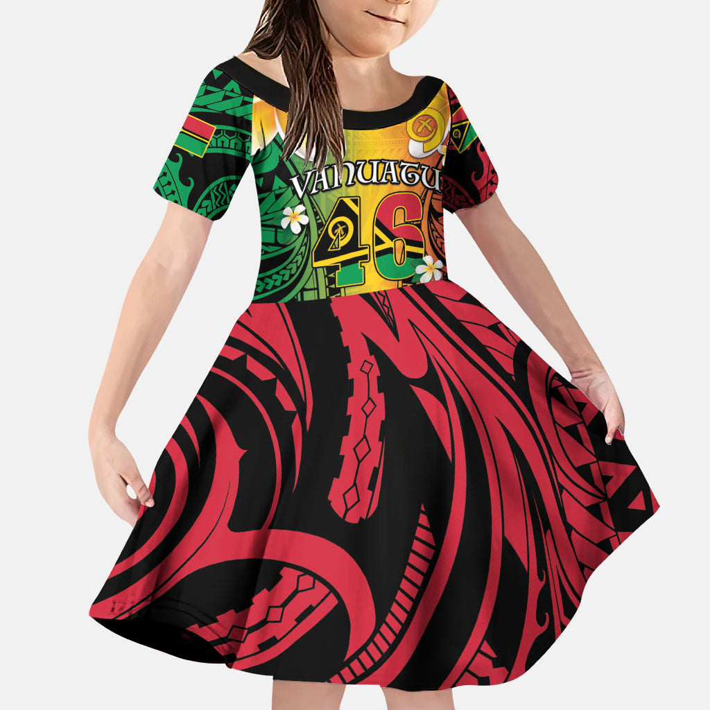 Vanuatu Independence Day Family Matching Puletasi and Hawaiian Shirt Long God Yumi Stanap Happy 46th Anniversary LT14 Daughter's Dress Reggae - Polynesian Pride