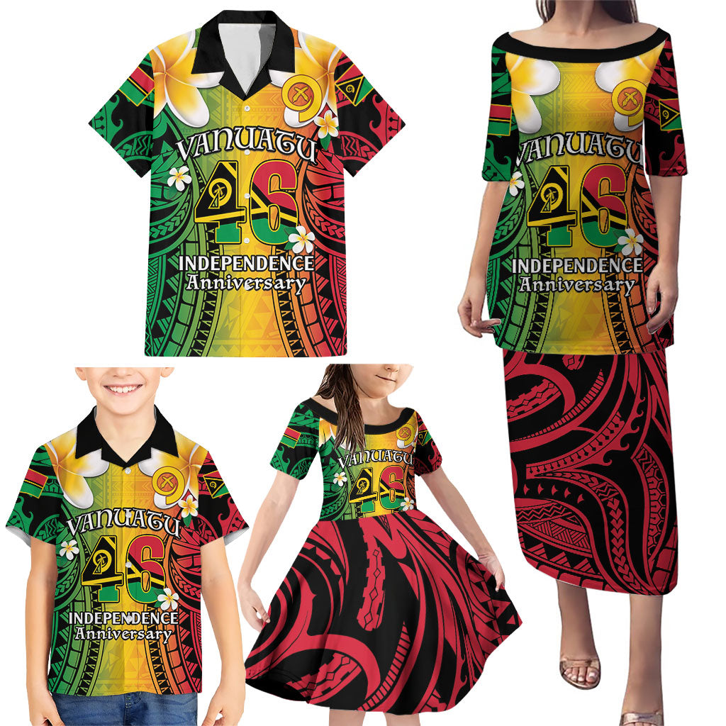 Vanuatu Independence Day Family Matching Puletasi and Hawaiian Shirt Long God Yumi Stanap Happy 46th Anniversary LT14 - Polynesian Pride