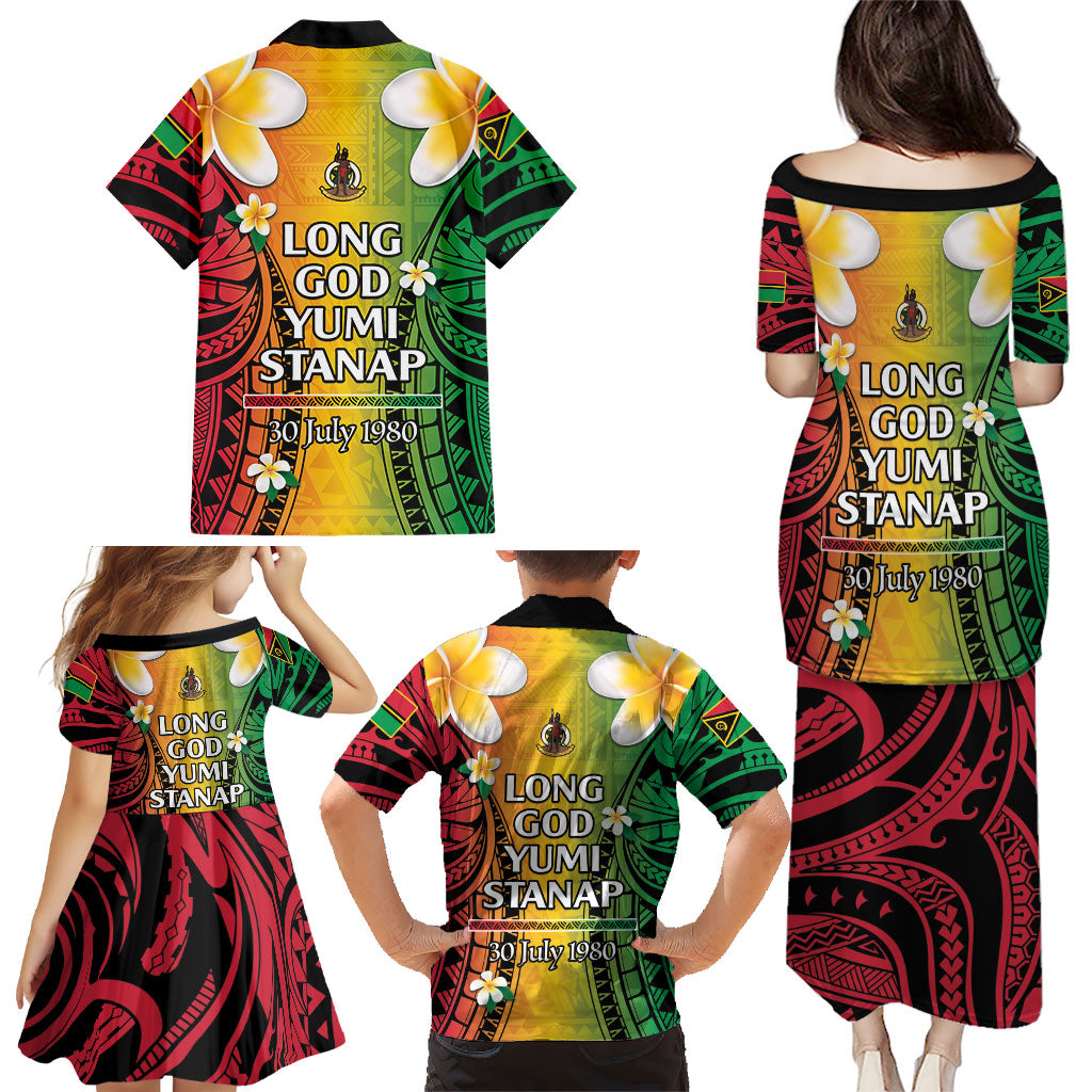 Vanuatu Independence Day Family Matching Puletasi and Hawaiian Shirt Long God Yumi Stanap Happy 46th Anniversary LT14 - Polynesian Pride