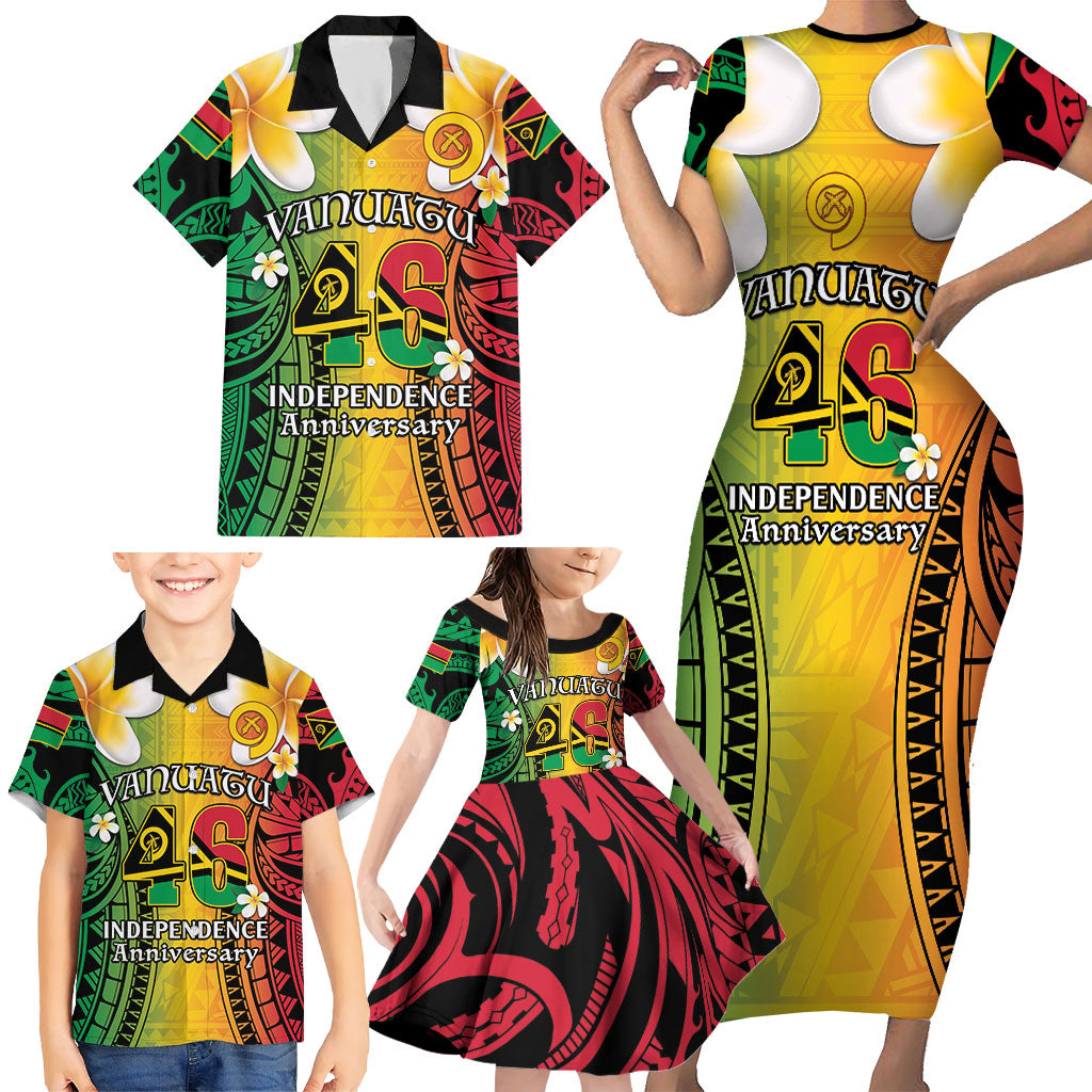 Vanuatu Independence Day Family Matching Short Sleeve Bodycon Dress and Hawaiian Shirt Long God Yumi Stanap Happy 46th Anniversary LT14 - Polynesian Pride