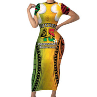 Vanuatu Independence Day Family Matching Short Sleeve Bodycon Dress and Hawaiian Shirt Long God Yumi Stanap Happy 45th Anniversary LT14