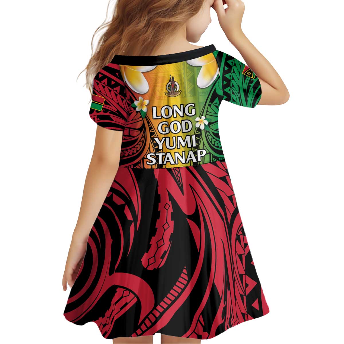 Vanuatu Independence Day Kid Short Sleeve Dress Long God Yumi Stanap Happy 45th Anniversary LT14