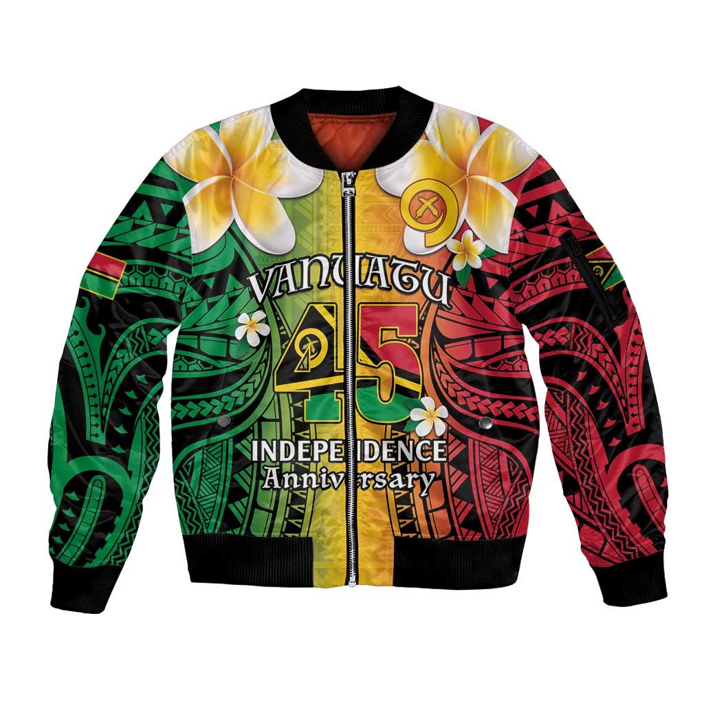 Vanuatu Independence Day Sleeve Zip Bomber Jacket Long God Yumi Stanap Happy 45th Anniversary LT14