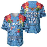 Fiji Day Baseball Jersey Happy 54 Years Of Independence Tapa Pattern Blue
