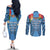 Fiji Day Couples Matching Off The Shoulder Long Sleeve Dress and Long Sleeve Button Shirt Happy 54 Years Of Independence Tapa Pattern Blue