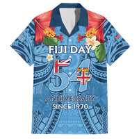 Fiji Day Family Matching Puletasi and Hawaiian Shirt Happy 54 Years Of Independence Tapa Pattern Blue LT14 Dad's Shirt - Short Sleeve Blue - Polynesian Pride