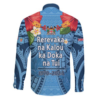 Fiji Day Family Matching Puletasi and Hawaiian Shirt Happy 54 Years Of Independence Tapa Pattern Blue LT14 - Polynesian Pride
